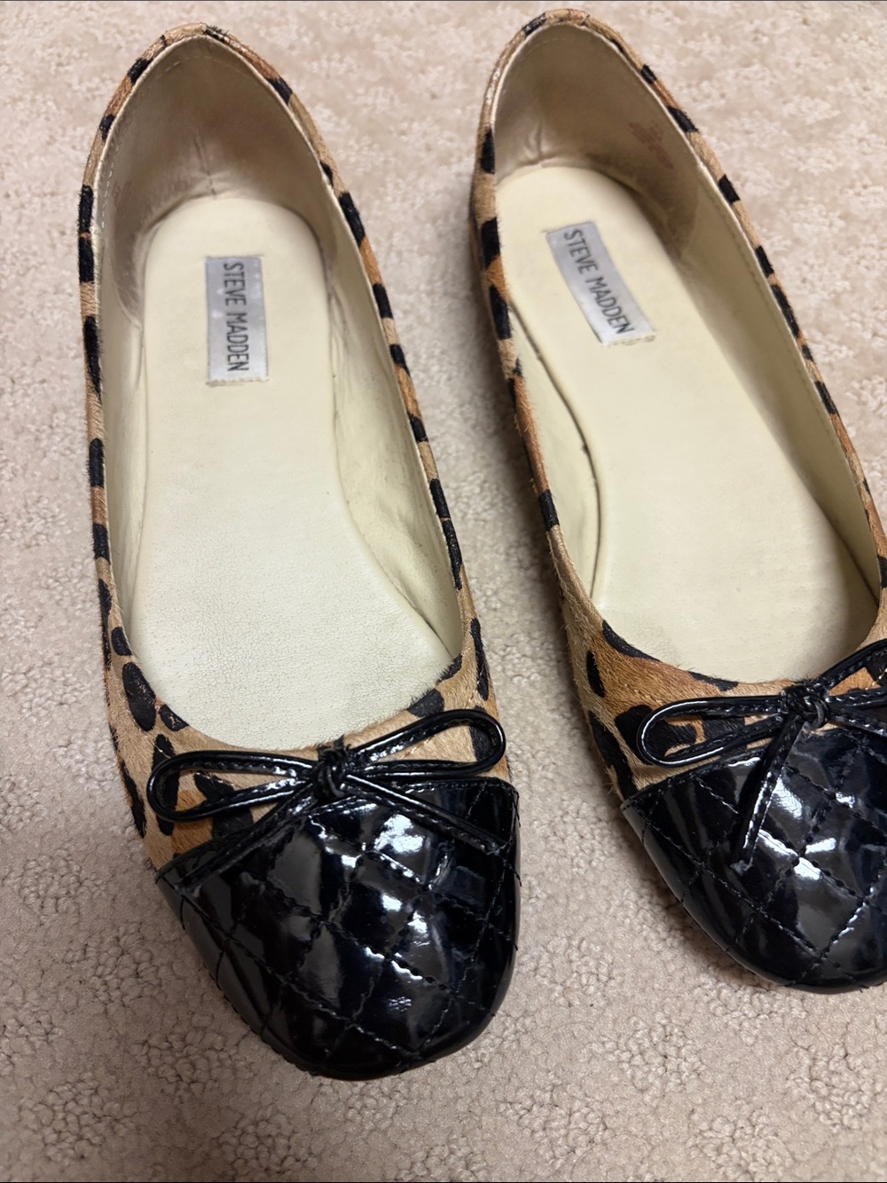 Steve Madden Leopard-Print Ballet Flats with Black Patent Toe